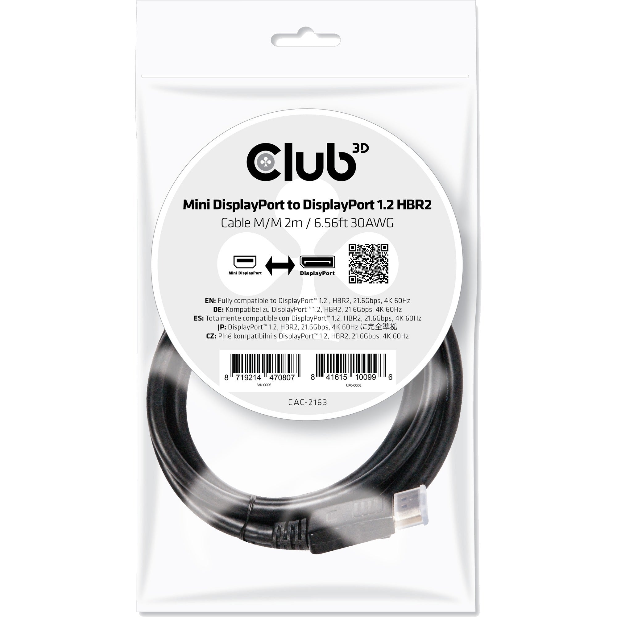 Club 3D Mini DisplayPort to DisplayPort 1.2 Cable (Black, 2 meters)